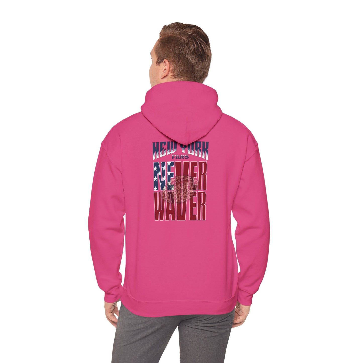 'New York Fans Never Waver W Leopard Football' American Pride Design Unisex Heavy Blend™ Hooded Sweatshirt