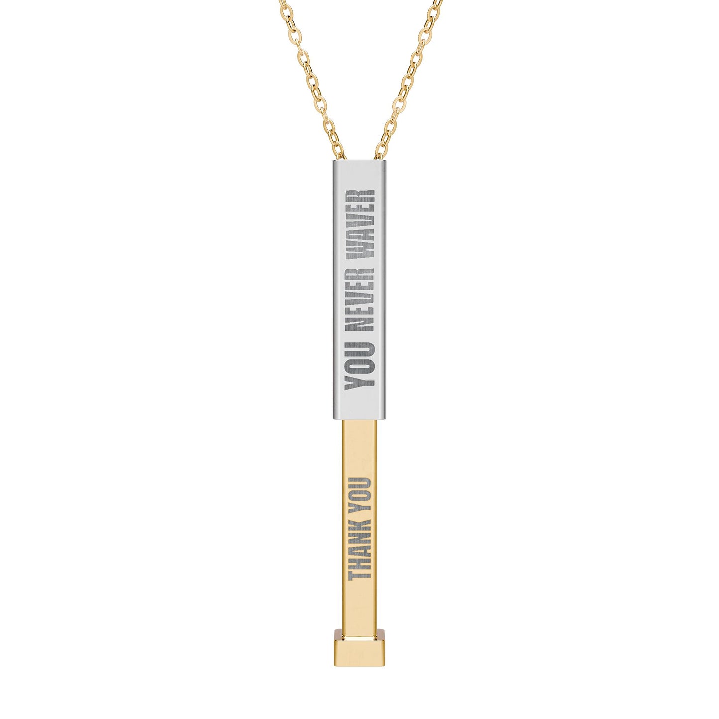 Hidden Message Sliding Bar Necklace — Engraveable Secret-Message Pendant ("You Never Waver / Custom Inside)