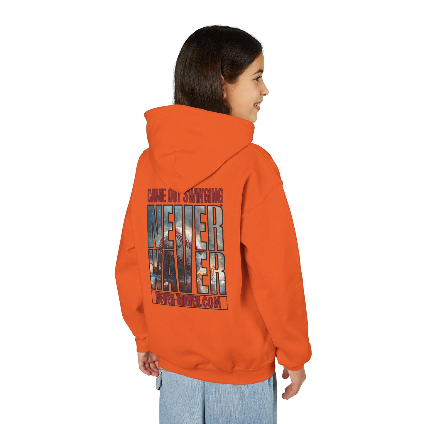 Never Waver Graphic Youth Hoodie - 'Came Out Swinging'