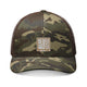Never Waver Camo Trucker Hat — Embroidered Rustic Patch Cap by Printify