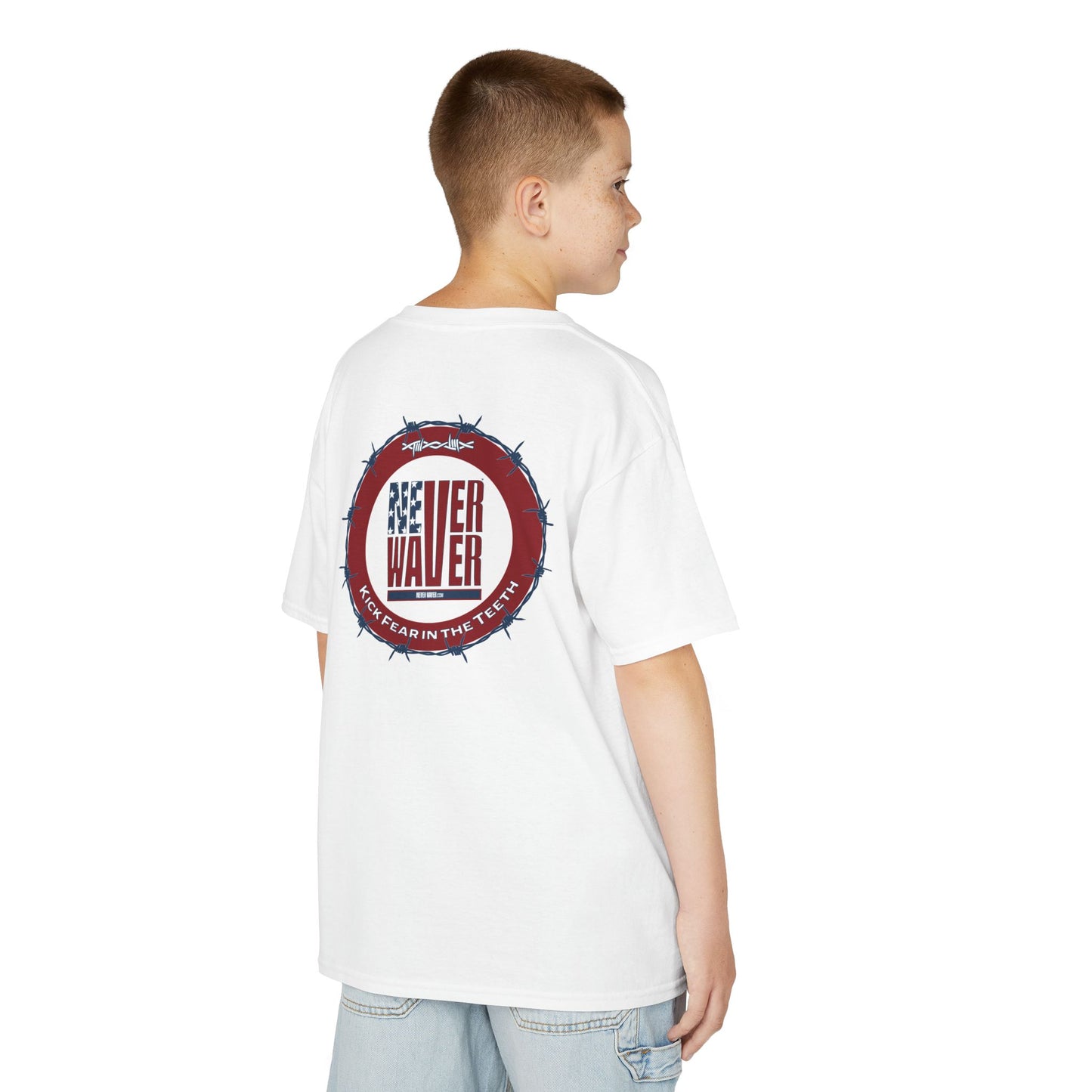 NEVER WAVER KICK FEAR IN THE TEETH Kids Heavy Cotton™ Tee