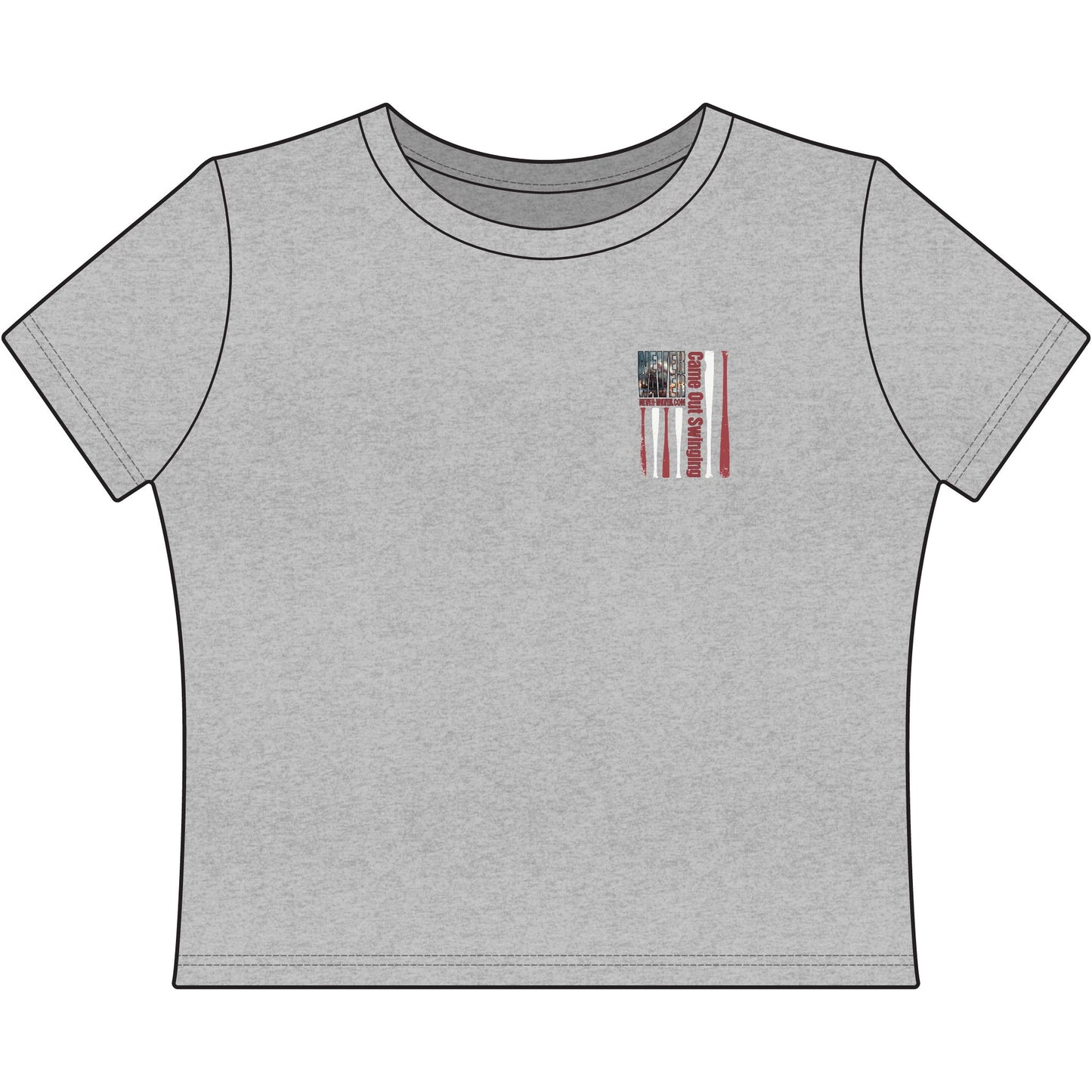 Women's Crop Tee — "Never Waver" Baseball Graphic Tee (Came Out Swinging)