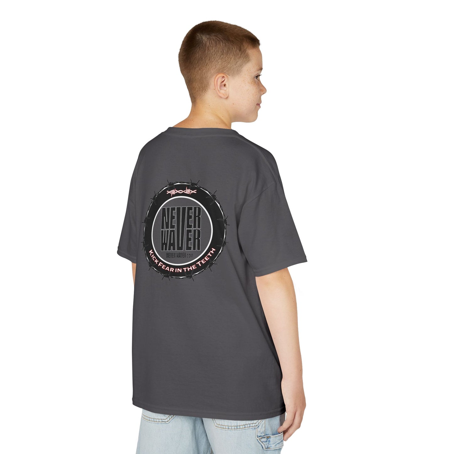 NEVER WAVER KICK FEAR IN THE TEETH Kids Heavy Cotton™ Tee