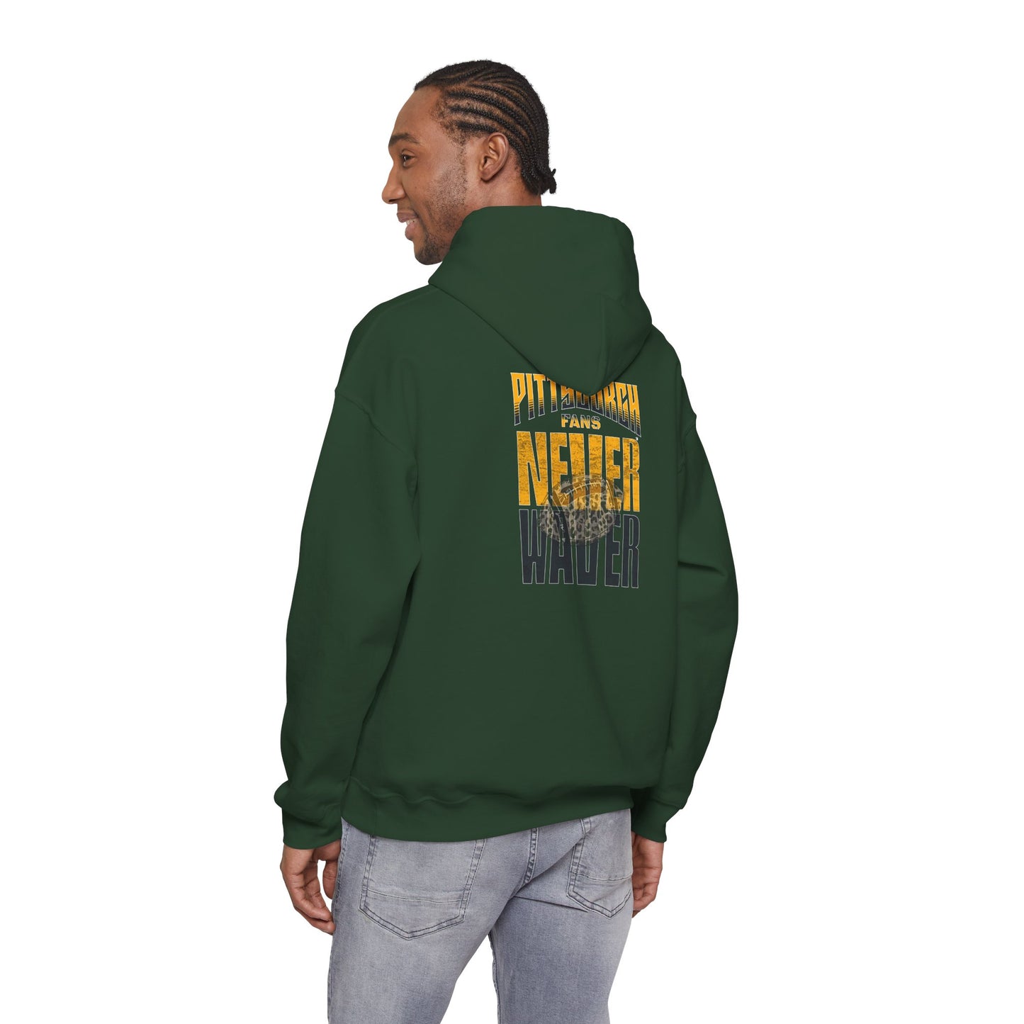 Pittsburgh Fans Never Waver Hoodie w Leopard Football - Unisex Heavy Blend Sweatshirt