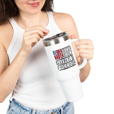 "Never Waver Beer Golf Guns and Freedom" -Insulated Travel Mug - 40oz Sporty Drinkware
