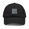 Distressed Dad Hat with 'Never Waver' Embroidery - Casual Style for Everyday Adventures by Printify