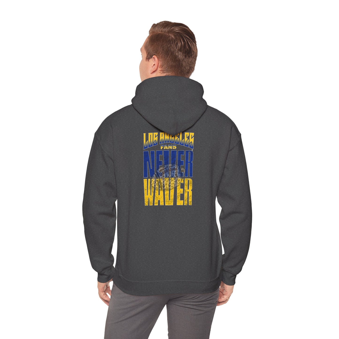 Unisex Heavy Blend™ Hooded Sweatshirt - Los Angeles Fans  NEVER WAVER w Leopard Football | Cozy Streetwear for Every Day