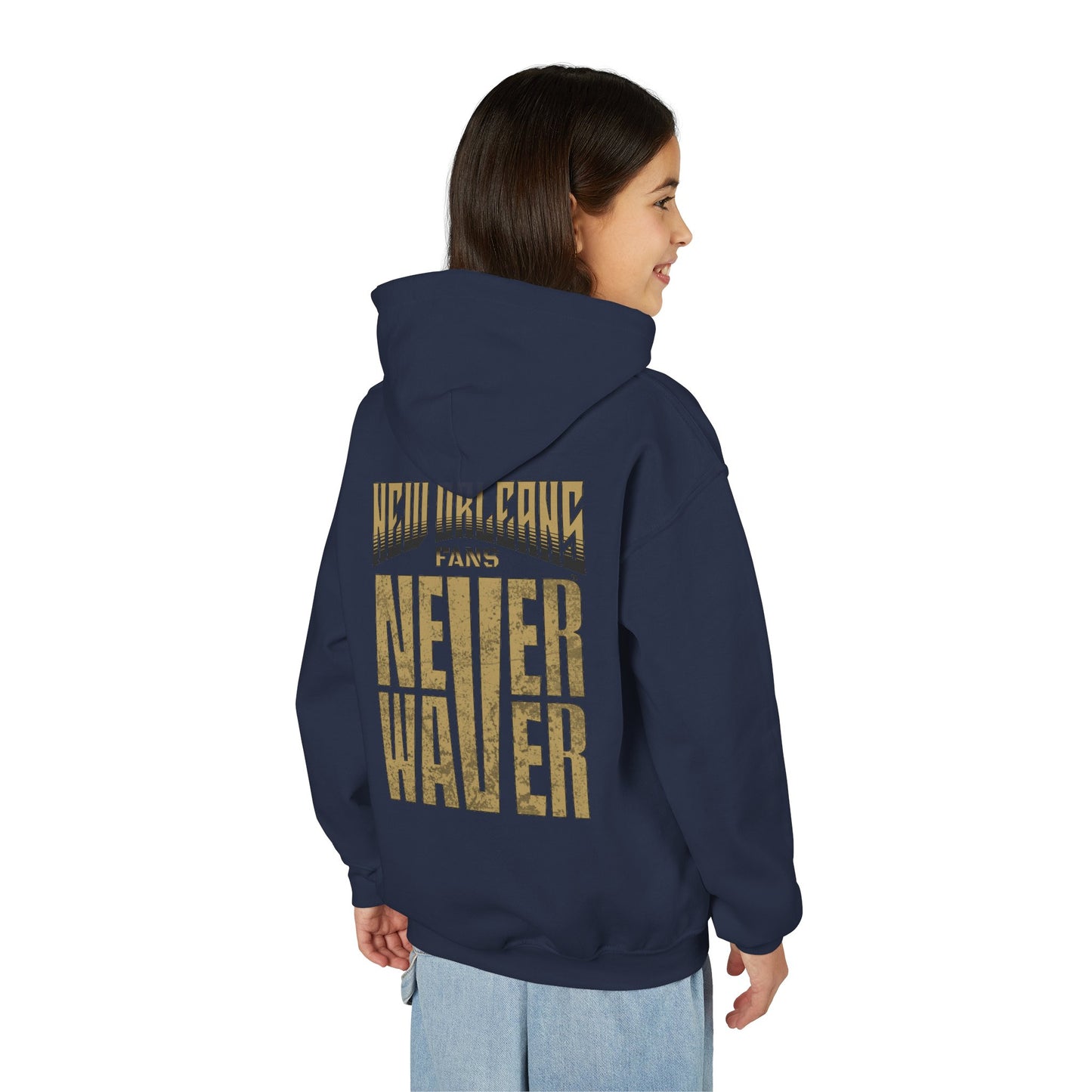 New Orleans Fans Never Waver Youth Heavy Blend Hooded Sweatshirt