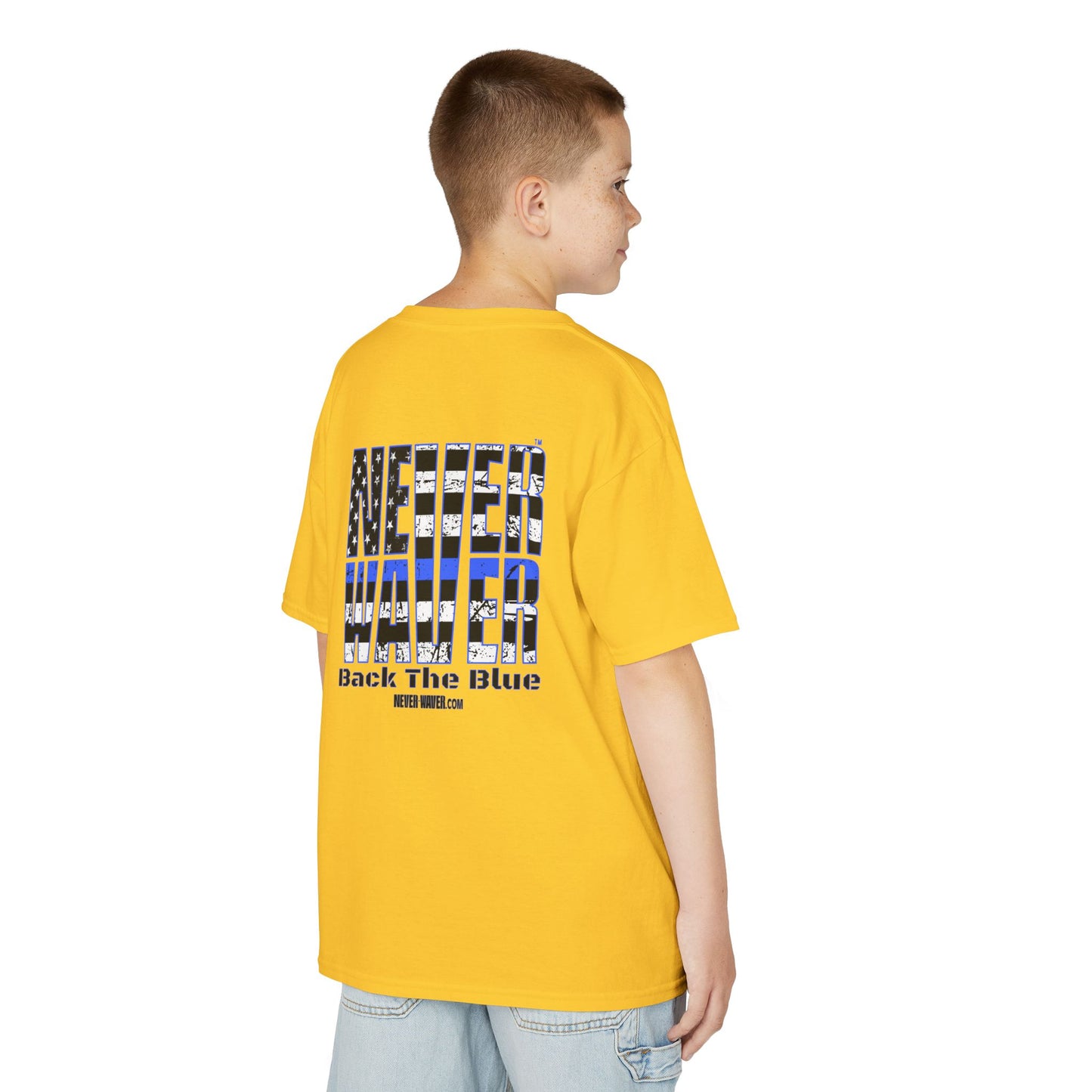 Never Waver Back The Blue  Kids Heavy Cotton™ Tee