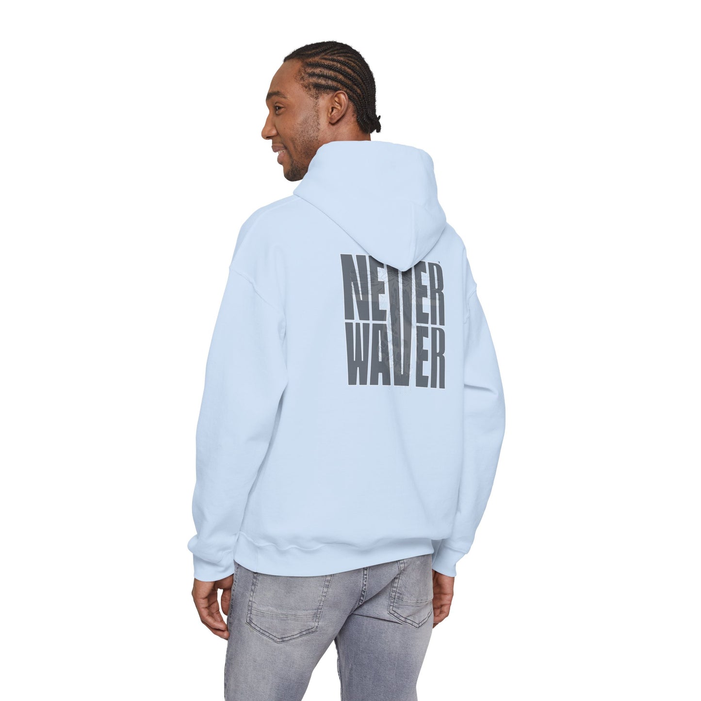 Never Waver” Jesus t-shirt might eye-catching design that reflects a steadfast faith and confidence in Christ.  Hoodie - Unisex Heavy Blend™ Sweatshirt