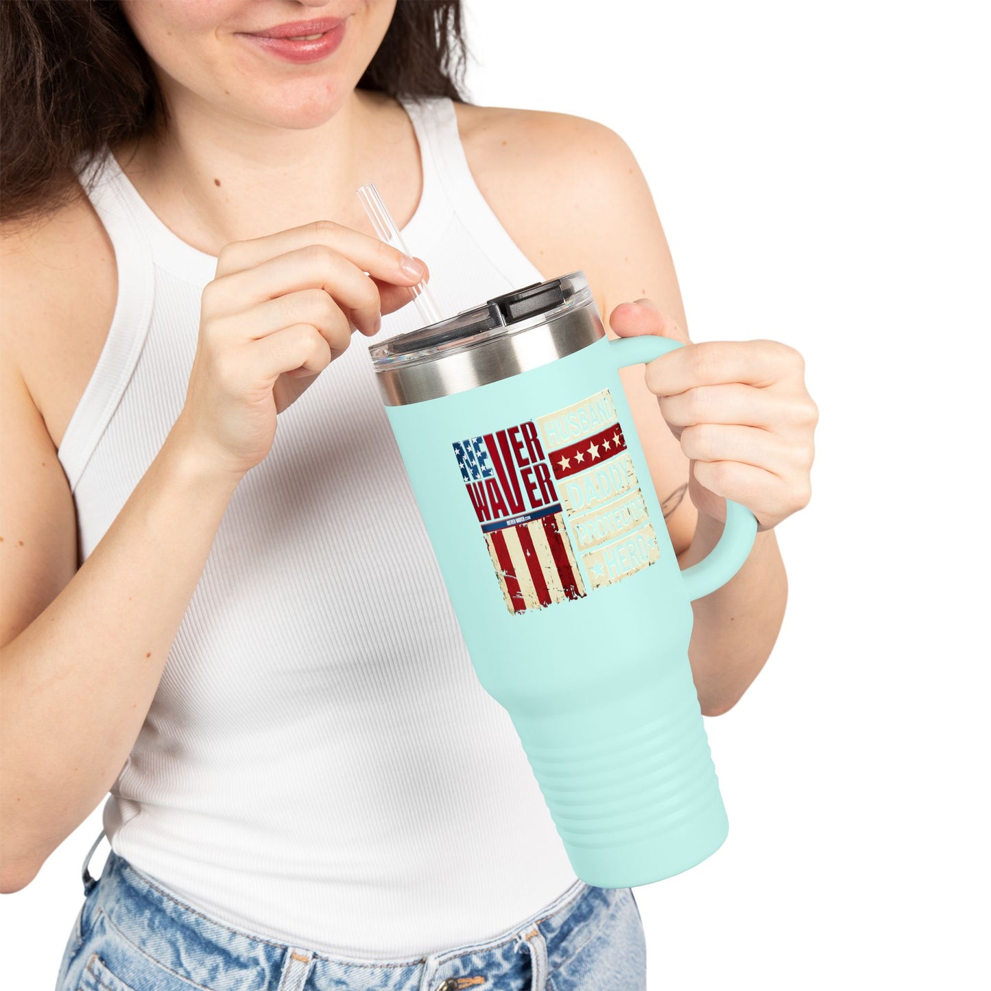 Never Waver Husband Daddy Protector Hero Insulated Travel Mug, 40oz