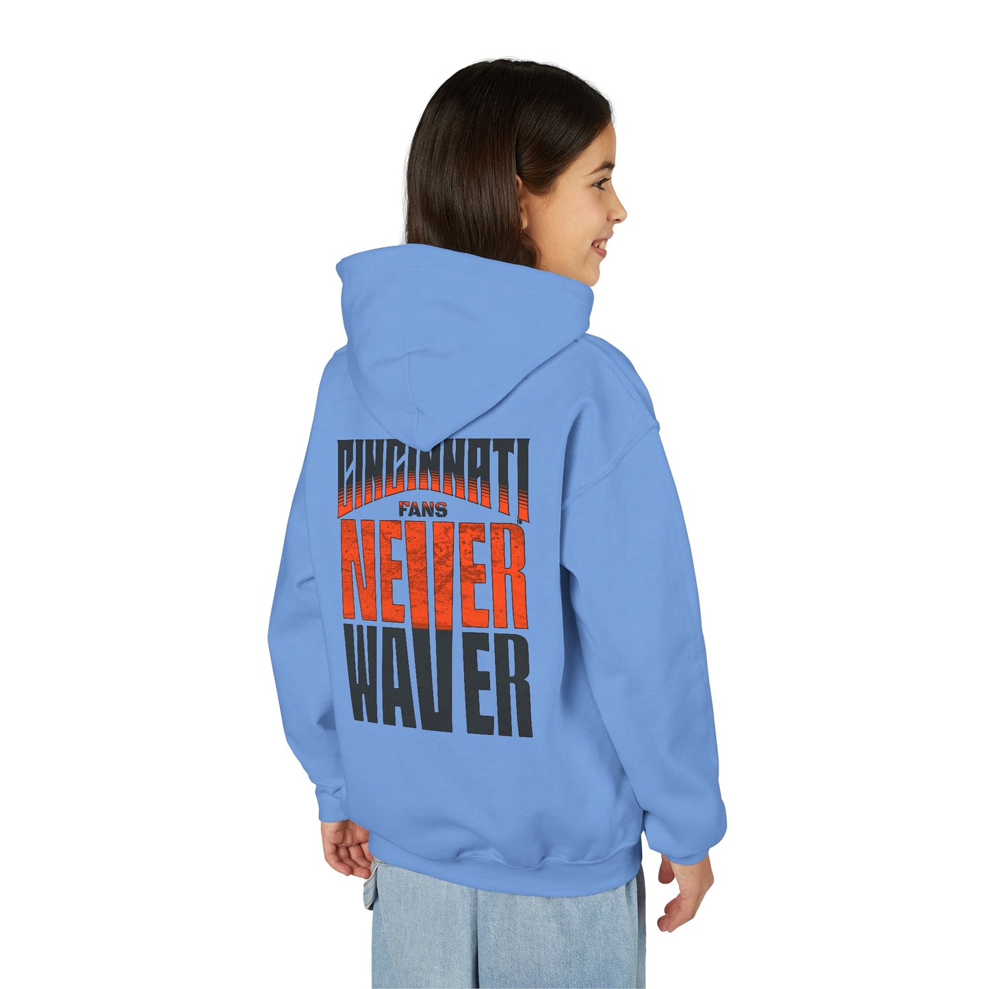 Cincinnati Fans Never Waver Youth Heavy Blend Hooded Sweatshirt