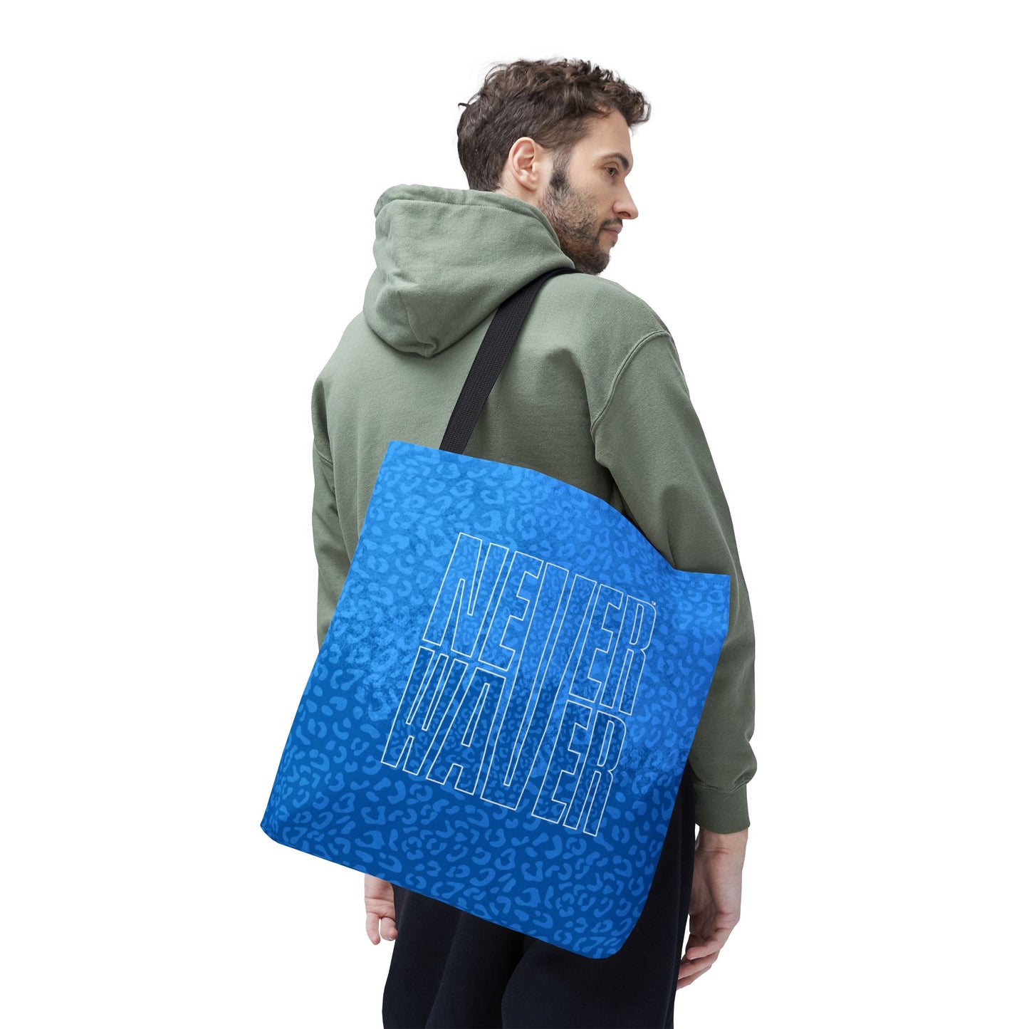 Never Waver Mamma Blue Leopard Tote Bag (AOP)