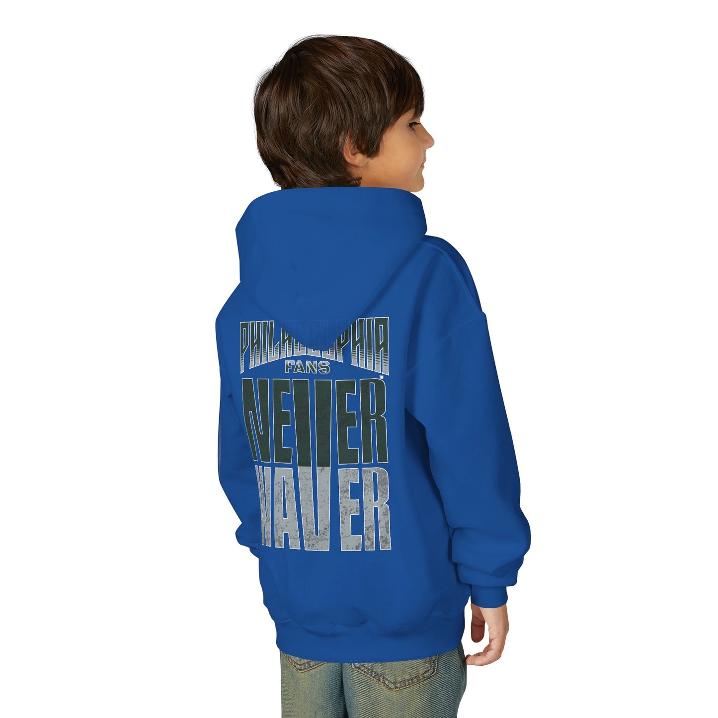 Philadelphia Fans Never Waver Youth Heavy Blend Hooded Sweatshirt