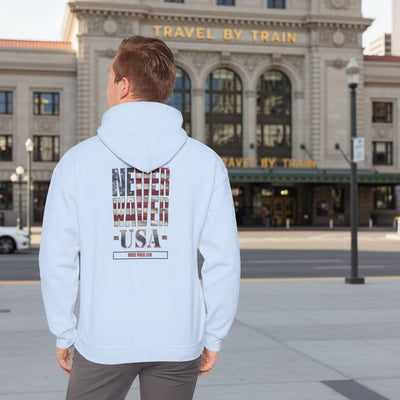 Unisex Heavy Blend™ Hooded Sweatshirt - 'Never Waver' USA Flag Design
