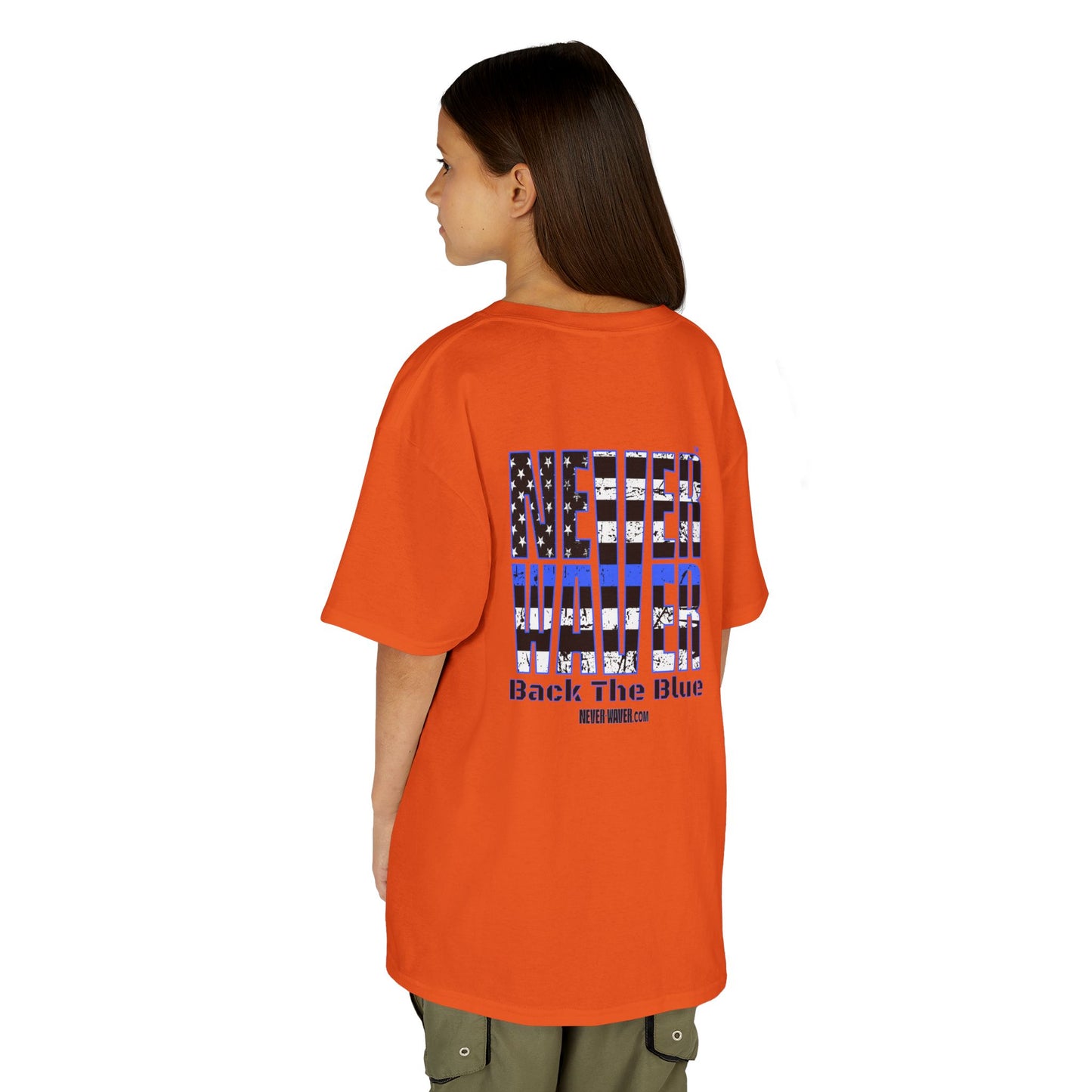 Never Waver Back The Blue  Kids Heavy Cotton™ Tee