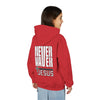Youth Jesus Hoodie - "Never Waver” Jesus bold, eye-catching design that reflects a steadfast faith and confidence in Christ. " Sweatshirt for Young Jesus Lovers