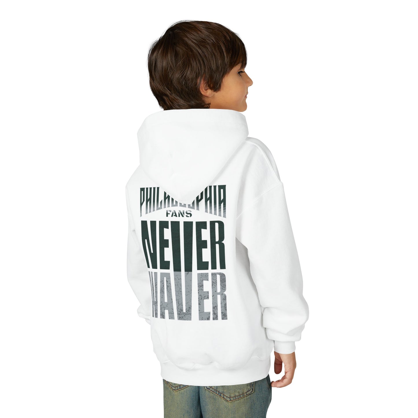 Philadelphia Fans Never Waver Youth Heavy Blend Hooded Sweatshirt