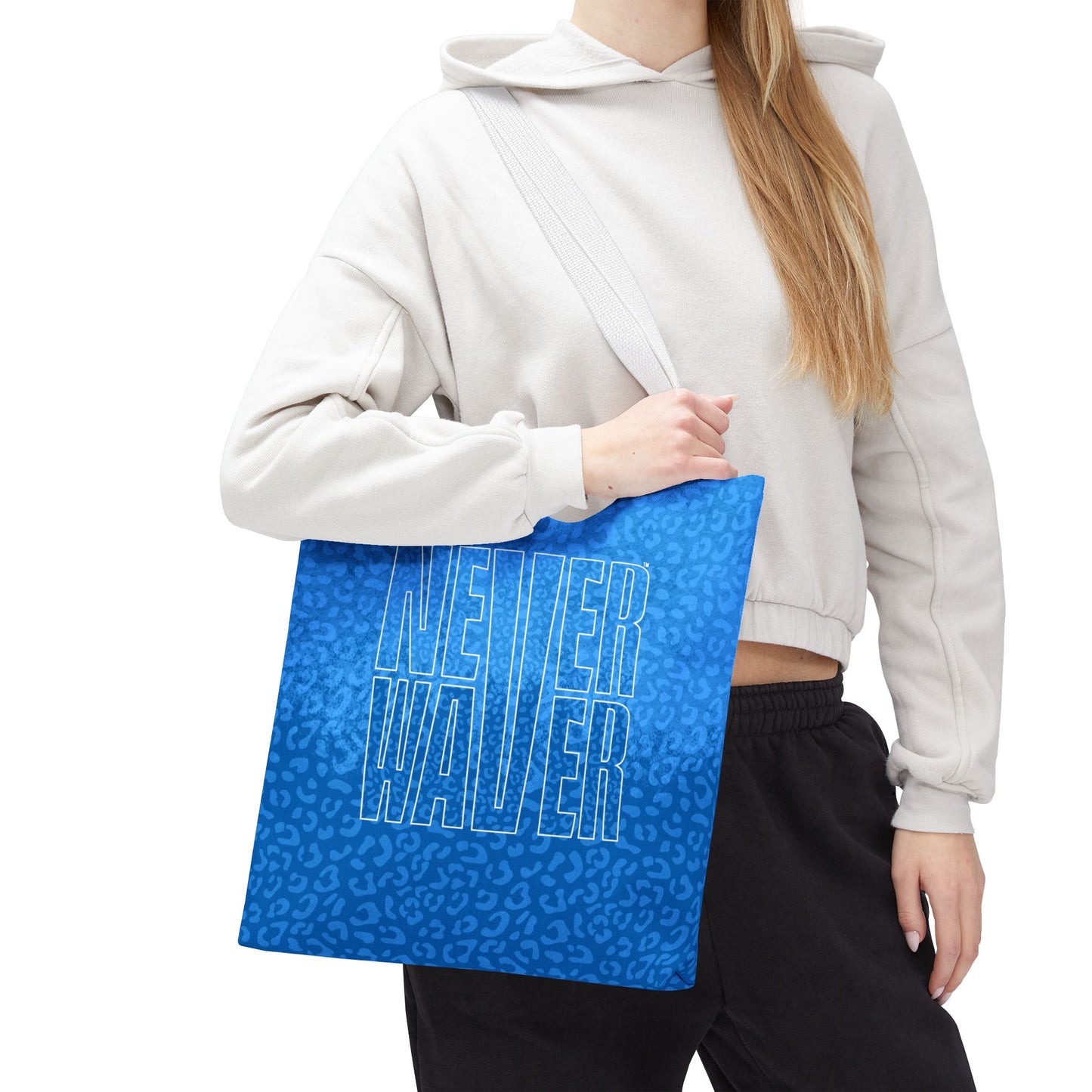 Never Waver Mamma Blue Leopard Tote Bag (AOP)