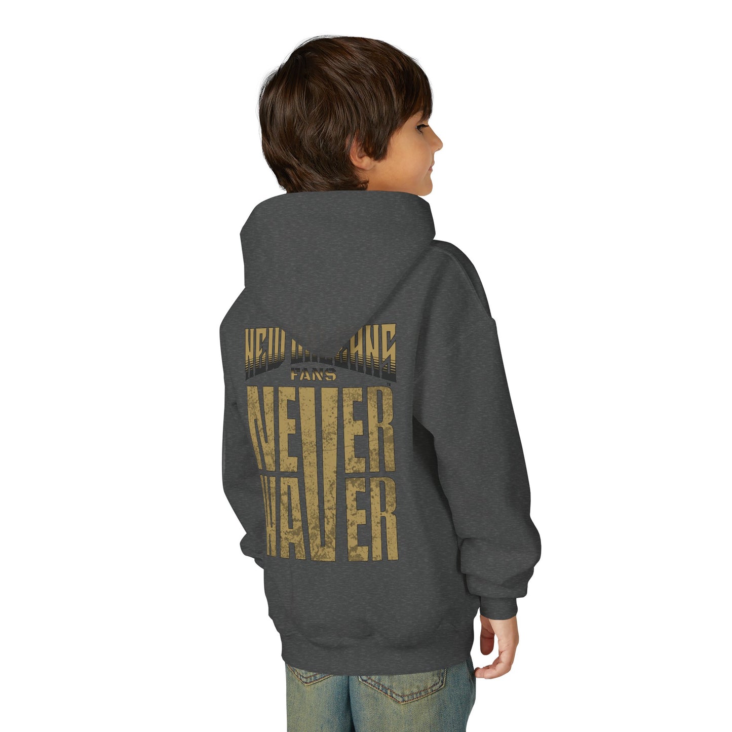 New Orleans Fans Never Waver Youth Heavy Blend Hooded Sweatshirt