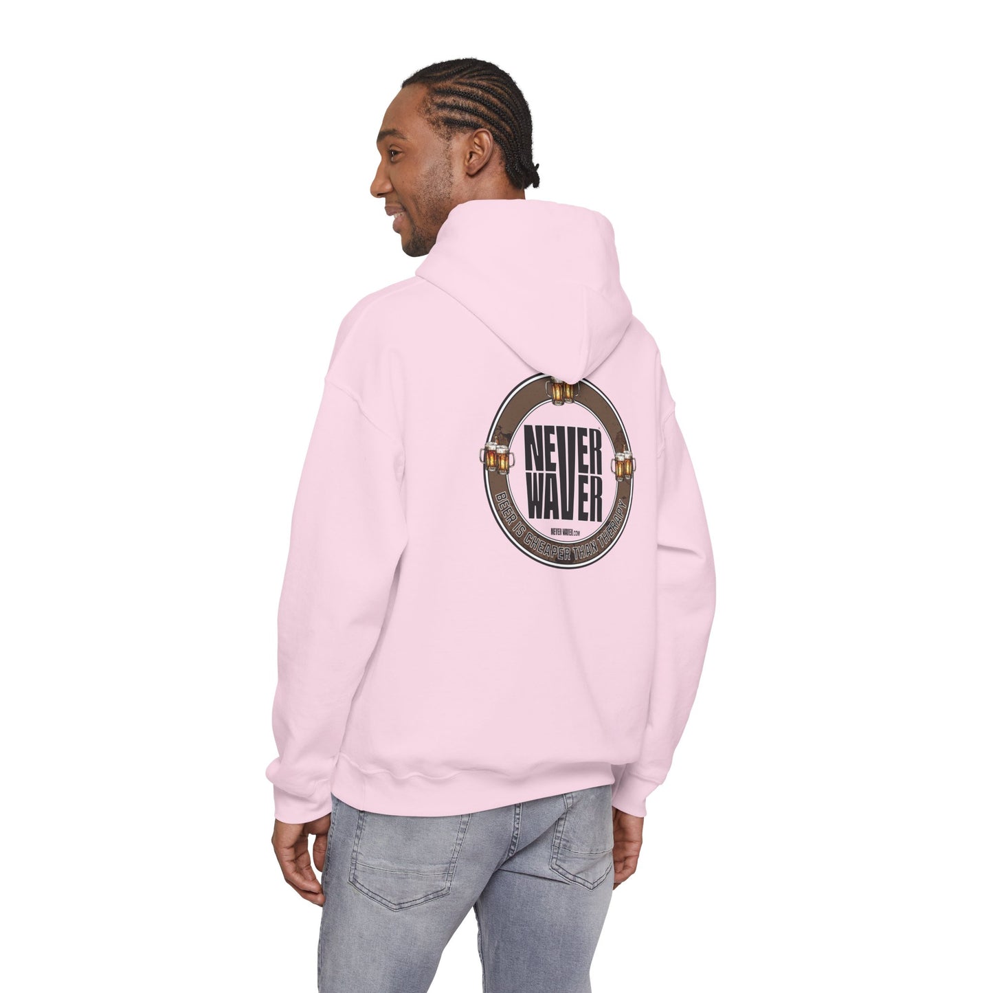 'Never Waver Beer Is cheaper Than Therapy' Motivational Hoodie Unisex Heavy Blend™ Hooded Sweatshirt