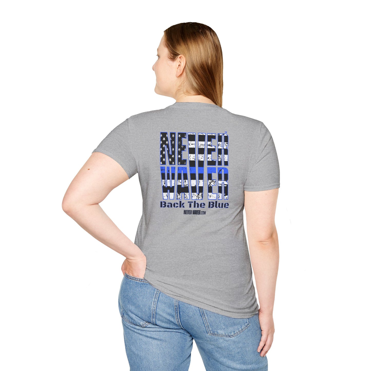 Never Waver Back The Blue  Unisex Softstyle T-Shirt