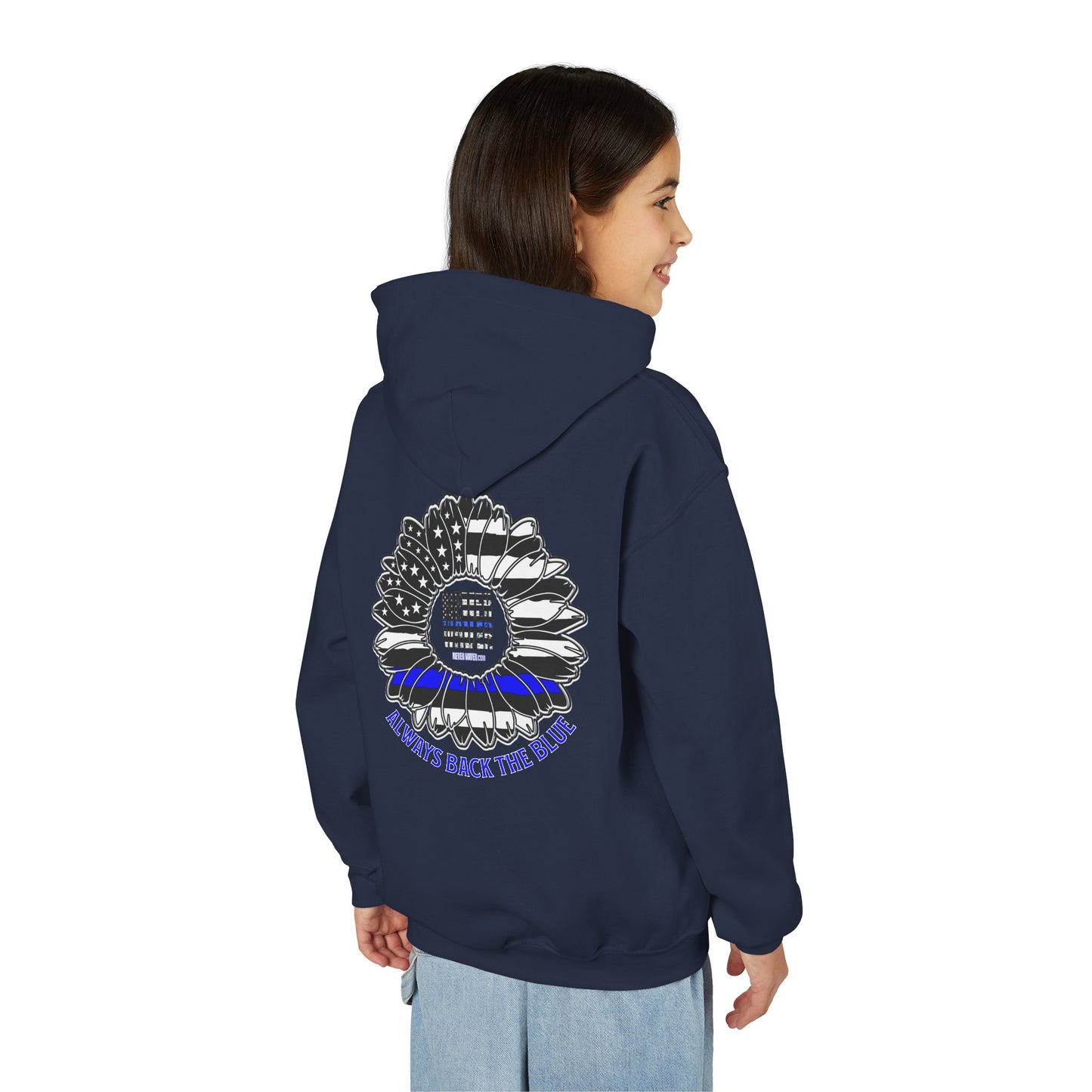 Never Waver Always Back The Blue  Vintage-Inspired Youth Hoodie with American Flag Design