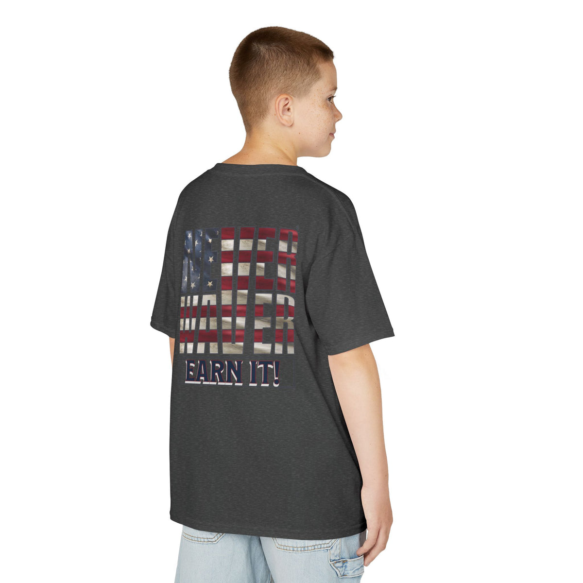 Never Waver® Earn It T-Shirt | Old-School Backbone | Kids Tee