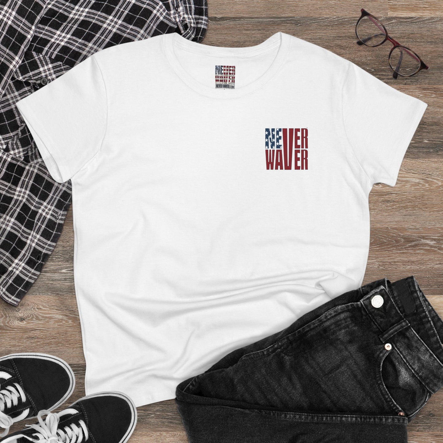 Never Waver Jesus Protecting America And Trump Women's Midweight Cotton Tee