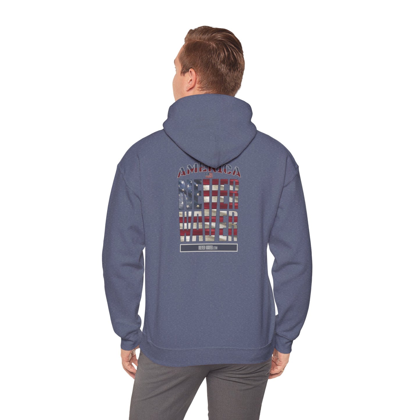 'America Never Waver' Patriotic Unisex Heavy Blend™ Hooded Sweatshirt