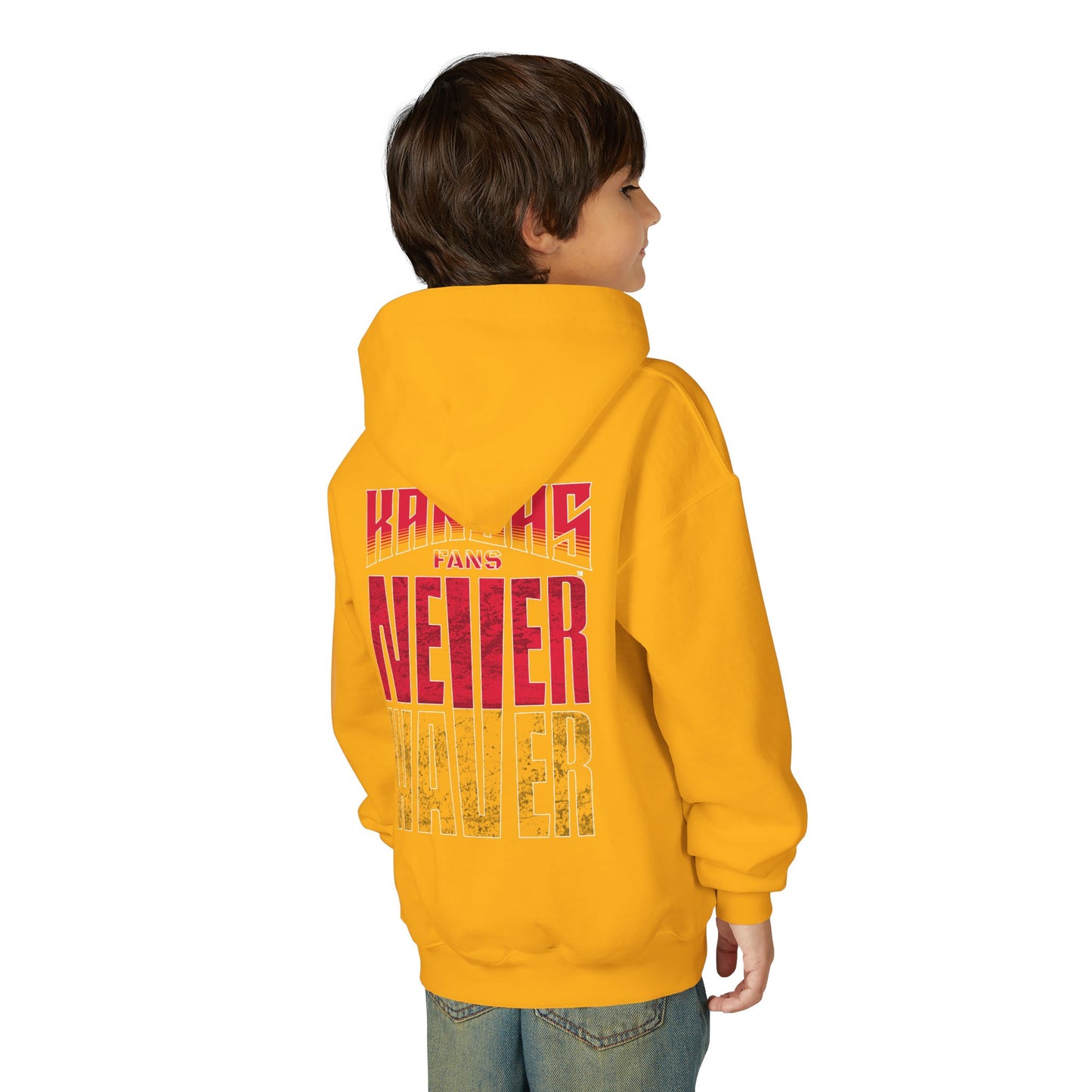 Kansas Fans Never Waver Youth Heavy Blend Hooded Sweatshirt