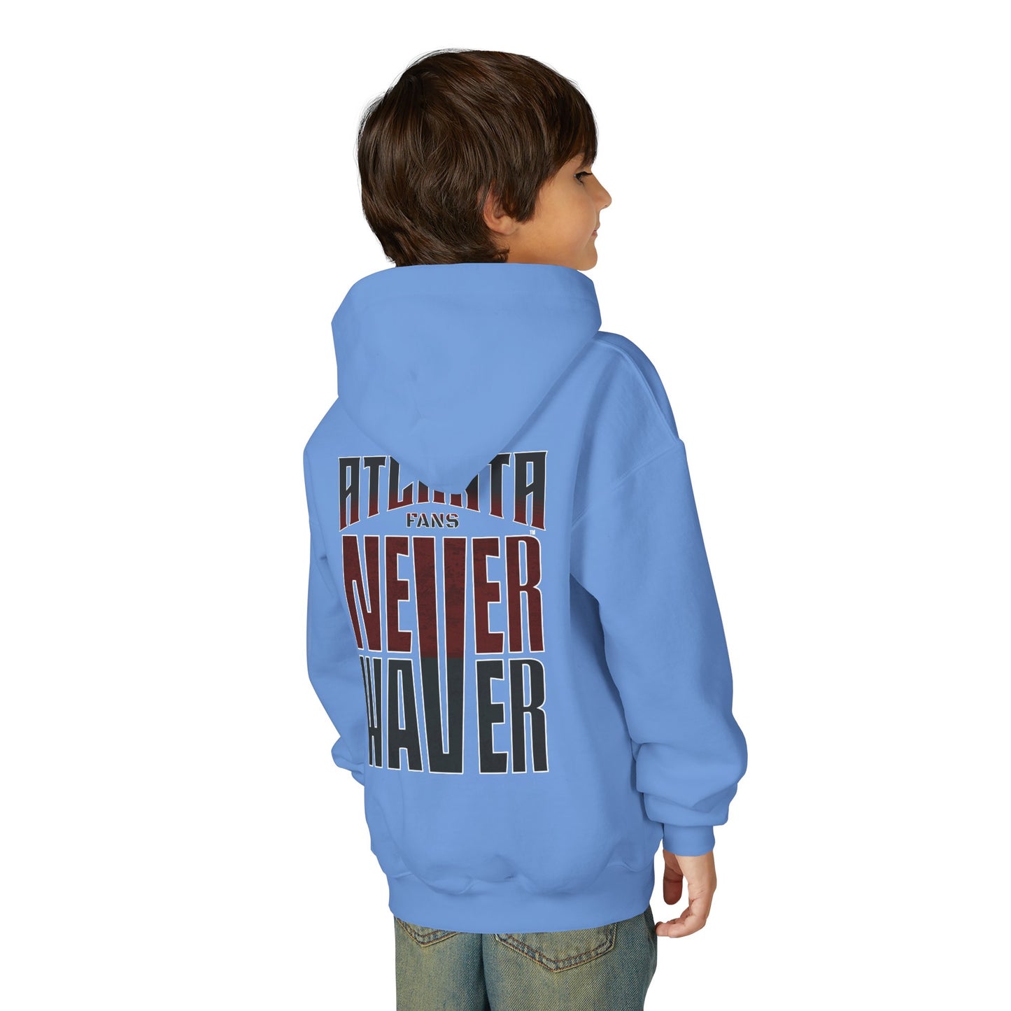 Atlanta Fans Never Waver Youth Heavy Blend Hooded Sweatshirt