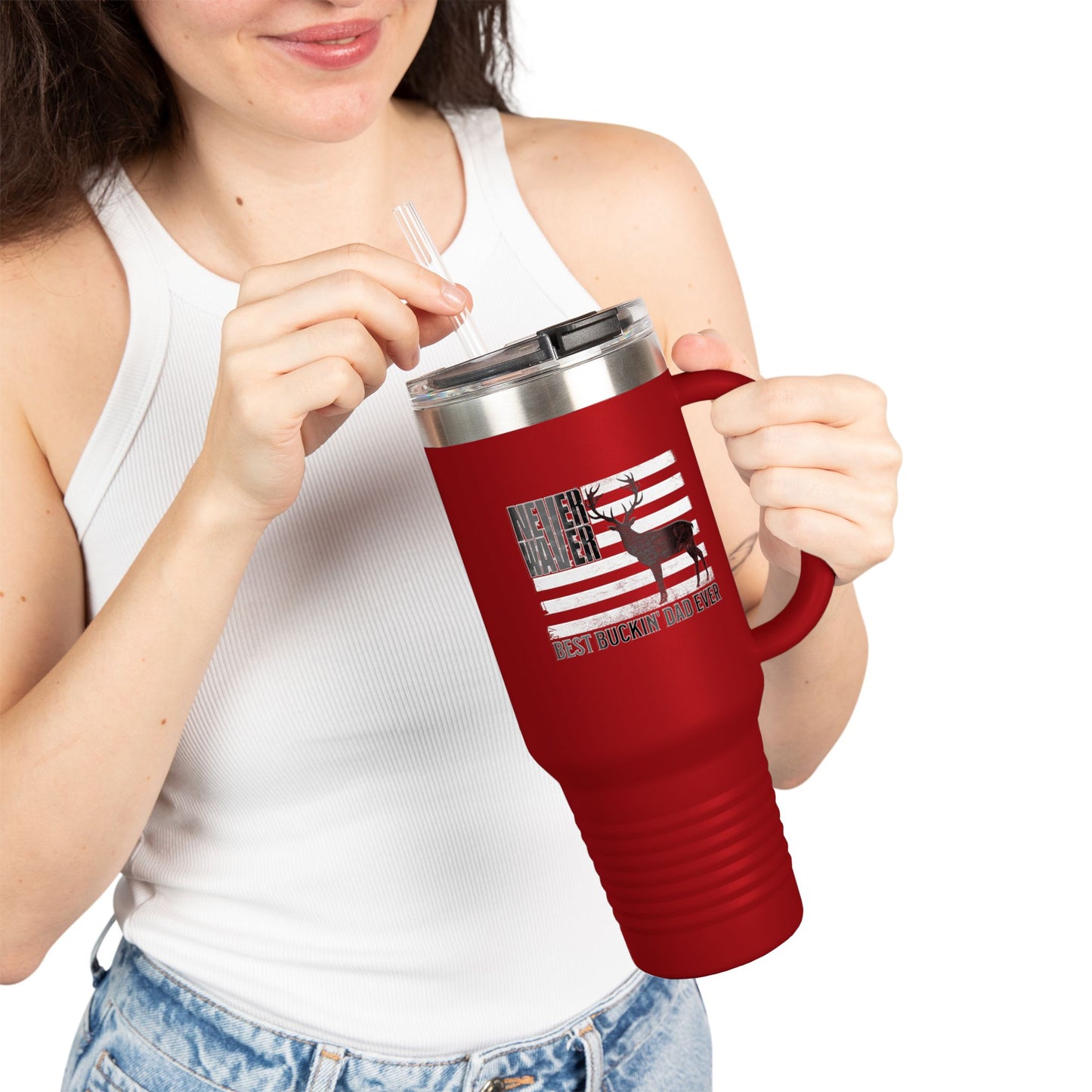 Insulated Travel Mug — "Never Waver Best Buckin' Dad Ever" 40oz