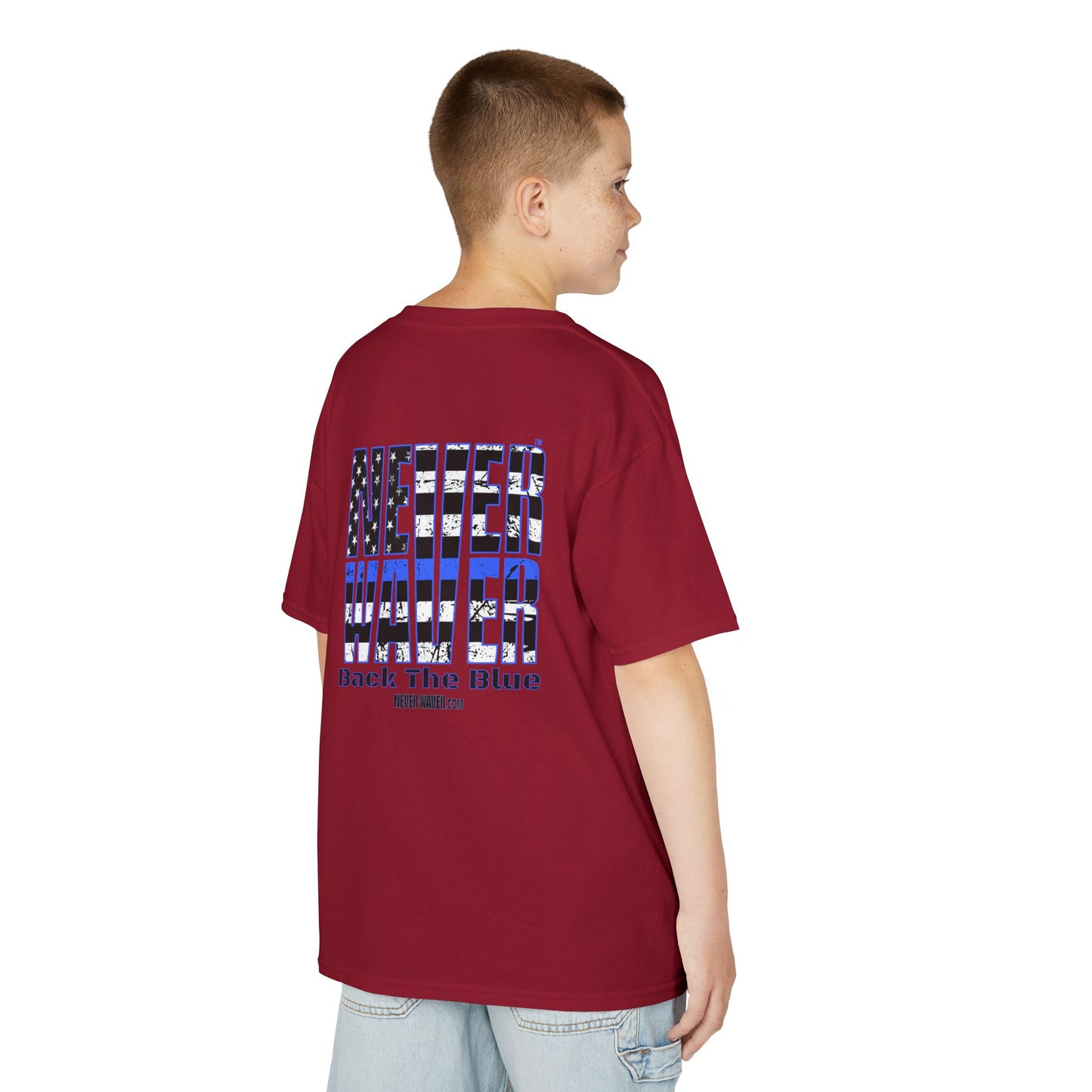 Never Waver Back The Blue  Kids Heavy Cotton™ Tee
