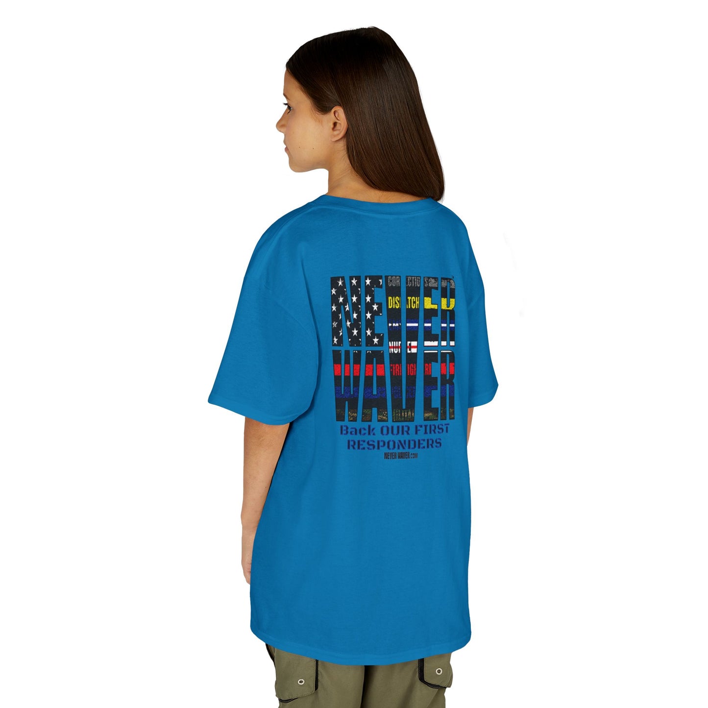 Never Waver Always Back Our First Responders  Kids Heavy Cotton™ Tee