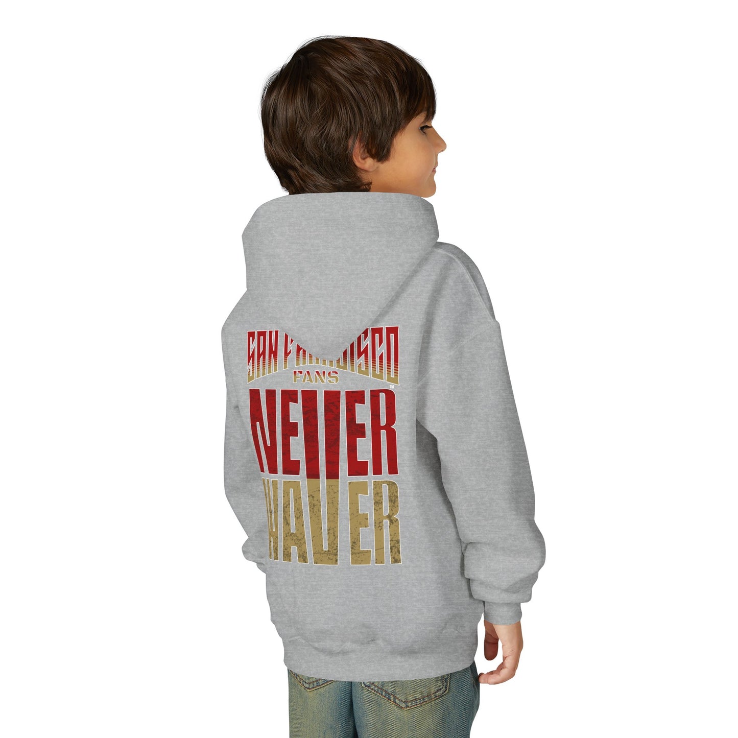 San Francisco Fans Never Waver Youth Heavy Blend Hooded Sweatshirt