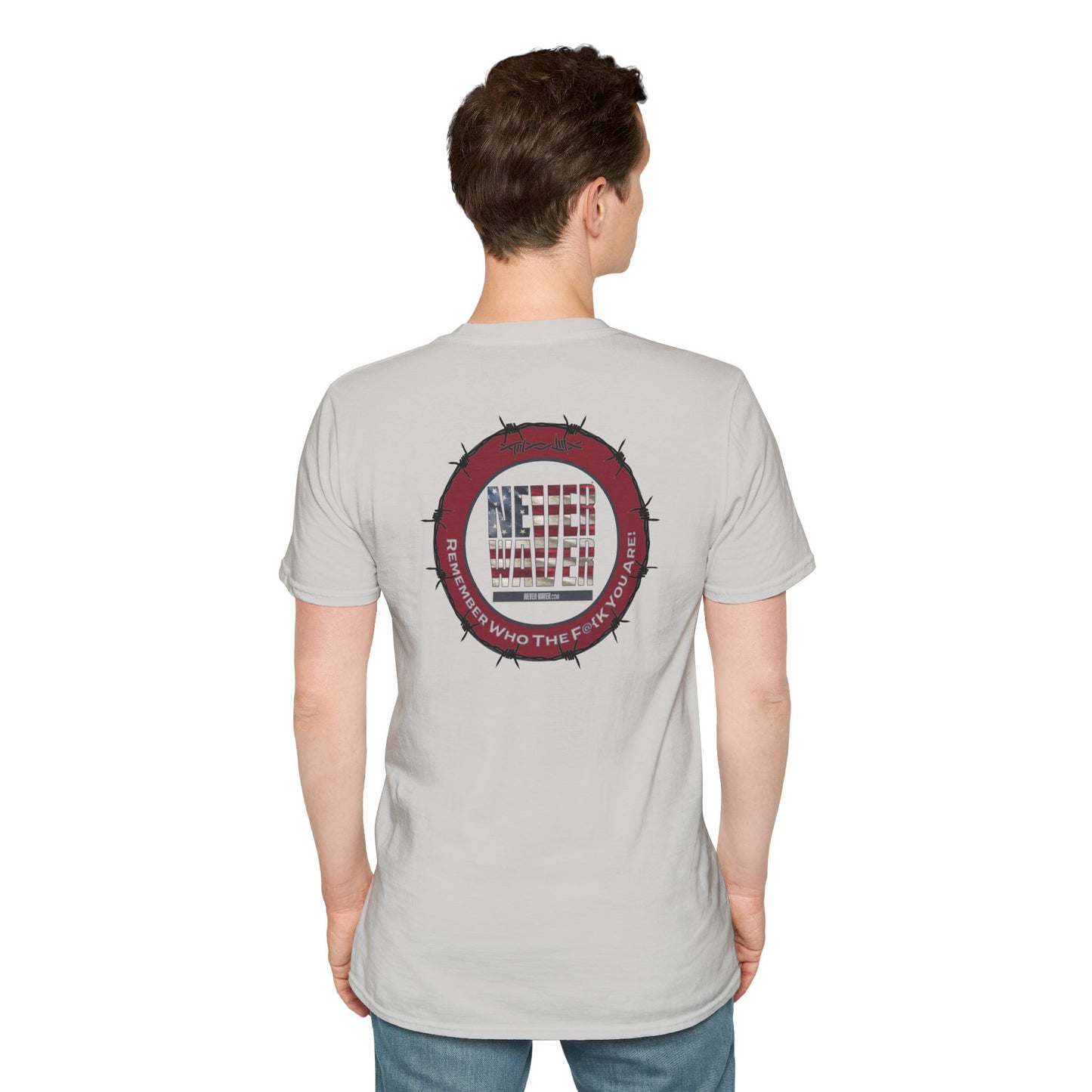 'Never Waver Remember who the F@{k you are' Circular Barbed-Wire Logo Graphic T-Shirt