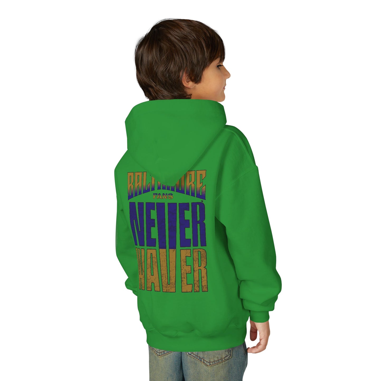 Baltimore Fans Never Waver Youth Heavy Blend Hooded Sweatshirt