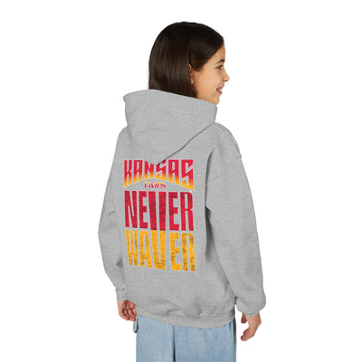 Kansas Fans Never Waver Youth Heavy Blend Hooded Sweatshirt