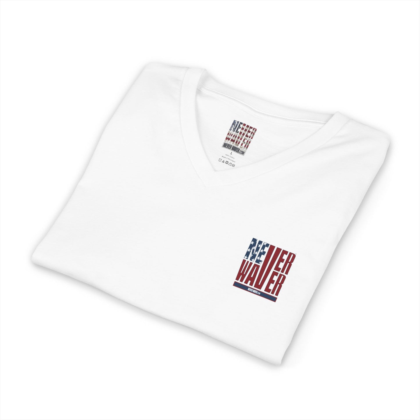 Never Waver Stylized Flag Design Unisex Jersey Short Sleeve V-Neck Tee