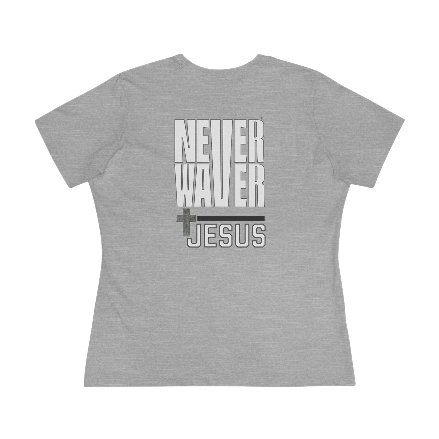Never Waver” Jesus bold, eye-catching design that reflects a steadfast faith and confidence in Christ. Women's Cotton Tee