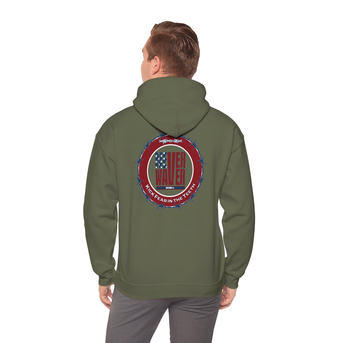 NEVER WAVER KICK FEAR IN THE TEETH Unisex Heavy Blend™ Hooded Sweatshirt