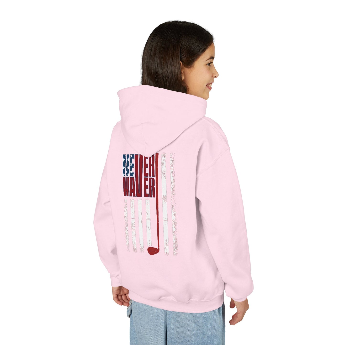 "Never Waver Golf American Flag" Hoodie for Young Golfers
