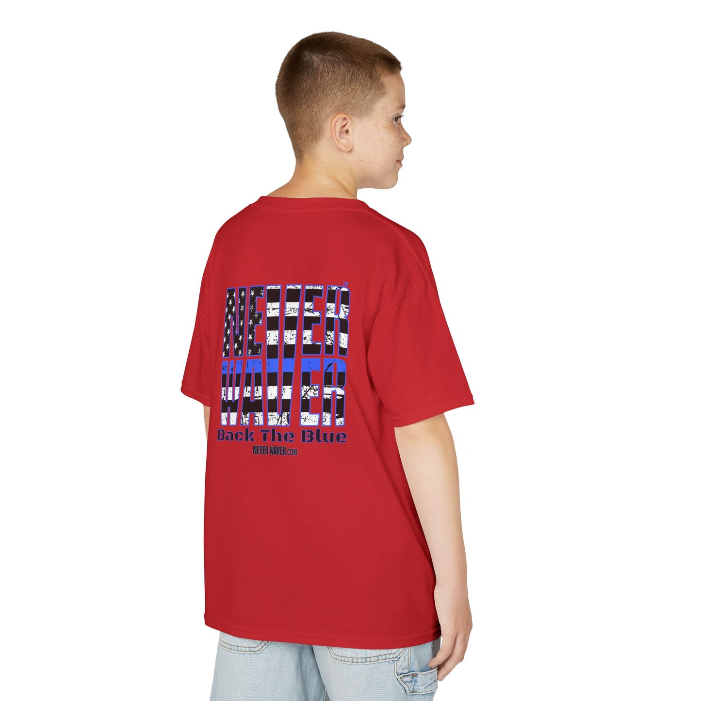 Never Waver Back The Blue  Kids Heavy Cotton™ Tee