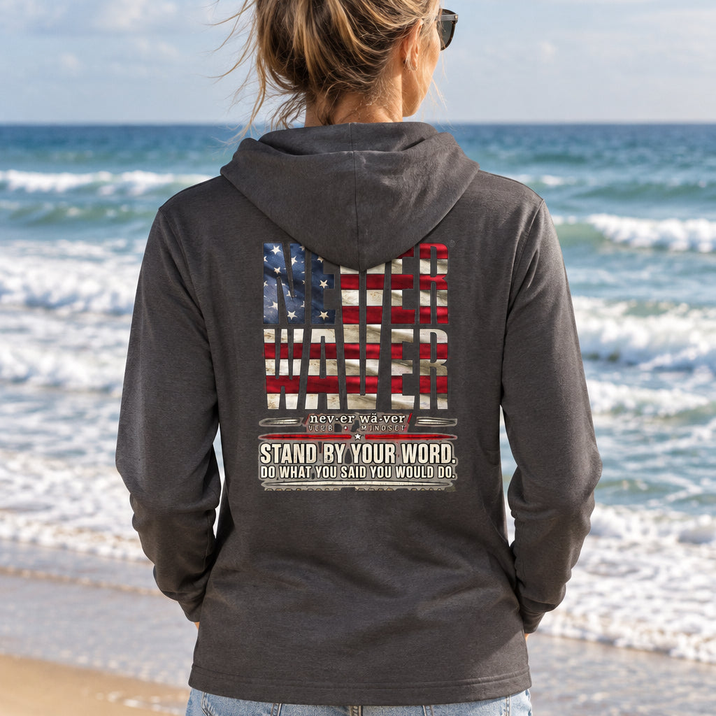 Never Waver Definition Hoodie — Stand By Your Word Back Graphic Womens