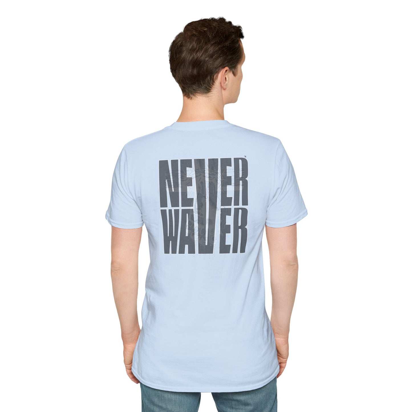 Never Waver” Jesus a bold, eye-catching design that reflects a steadfast faith and confidence in Christ. Unisex Soft style T-Shirt
