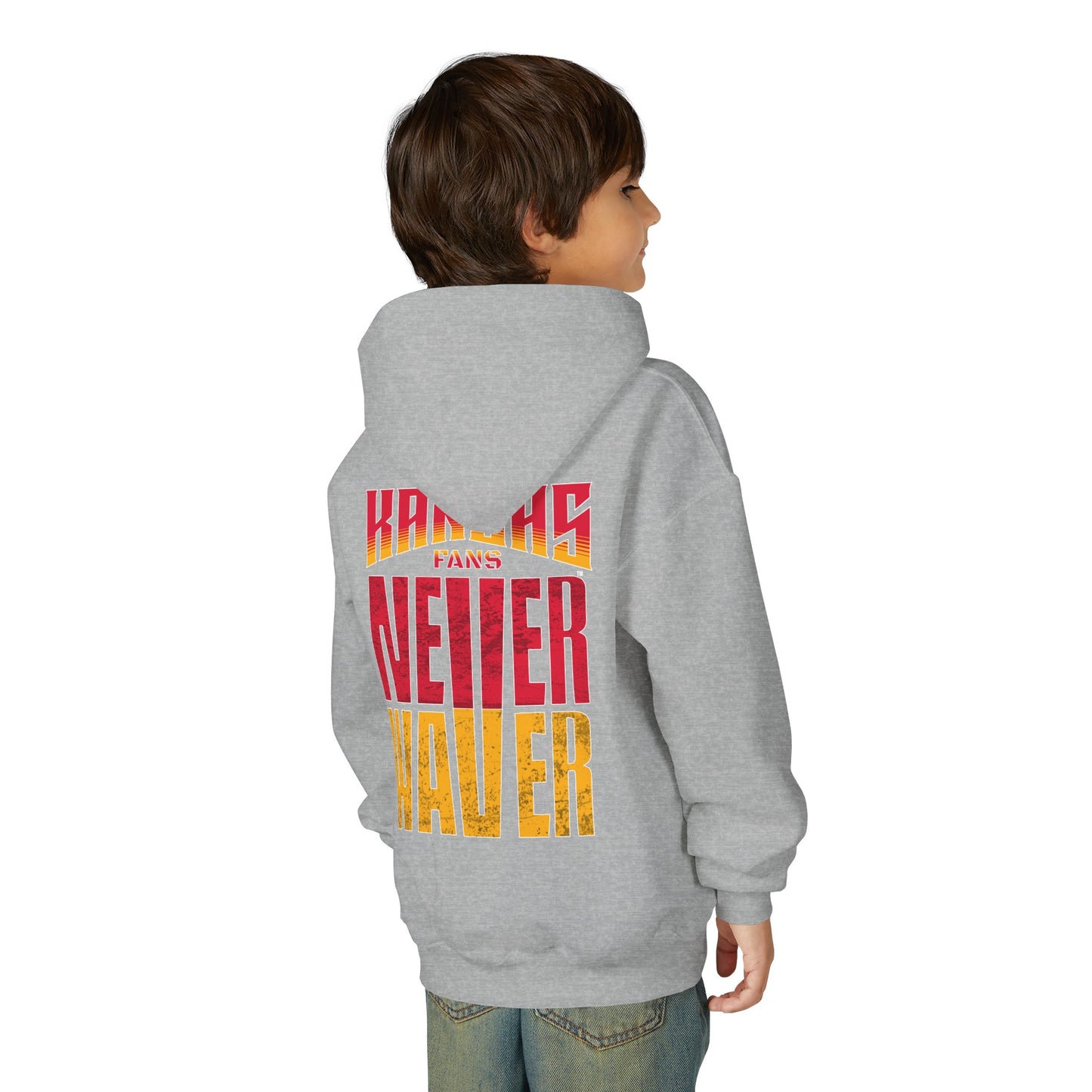Kansas Fans Never Waver Youth Heavy Blend Hooded Sweatshirt
