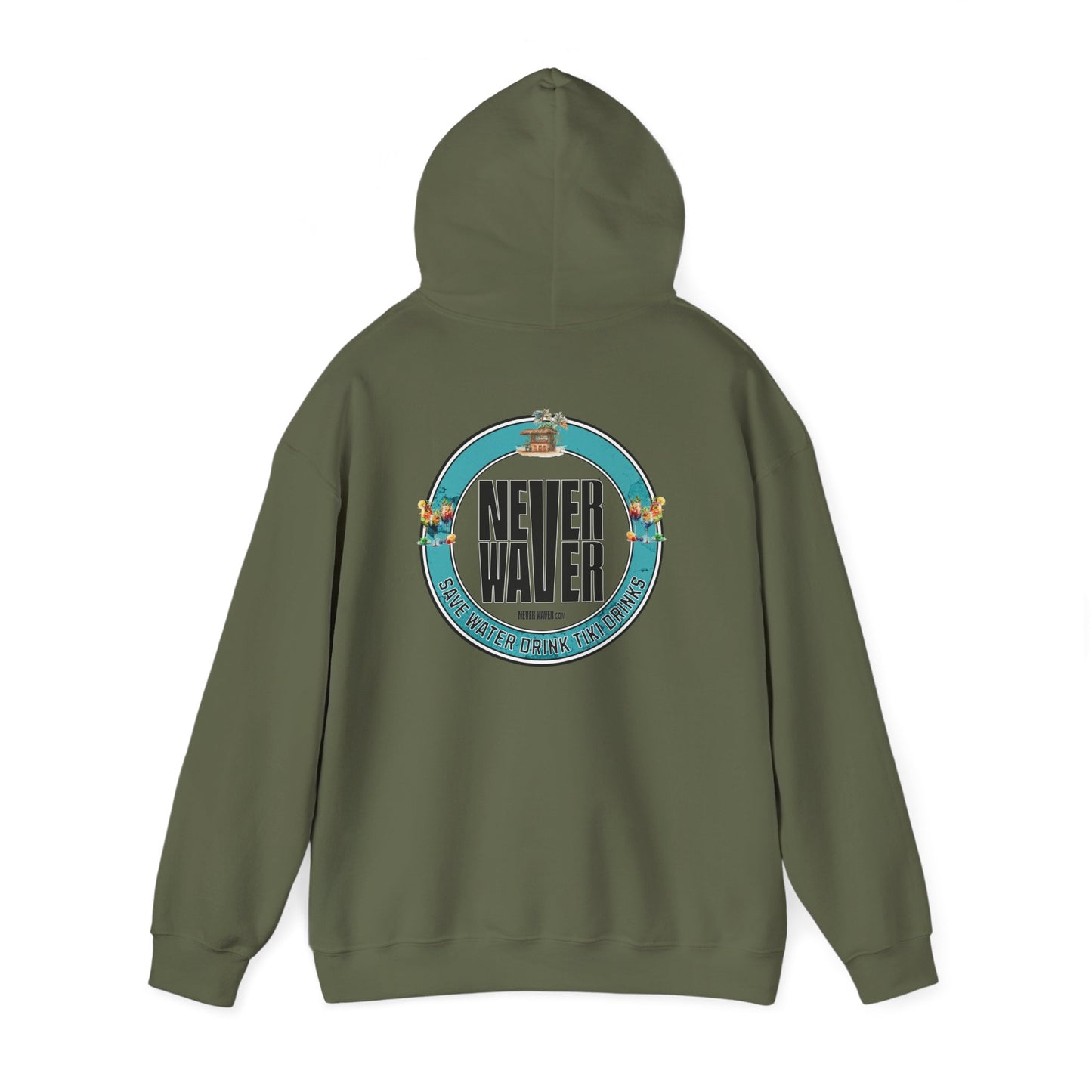 Eco-Friendly Unisex Hoodie: "Never Waver Save Water Drink Tiki Drinks"