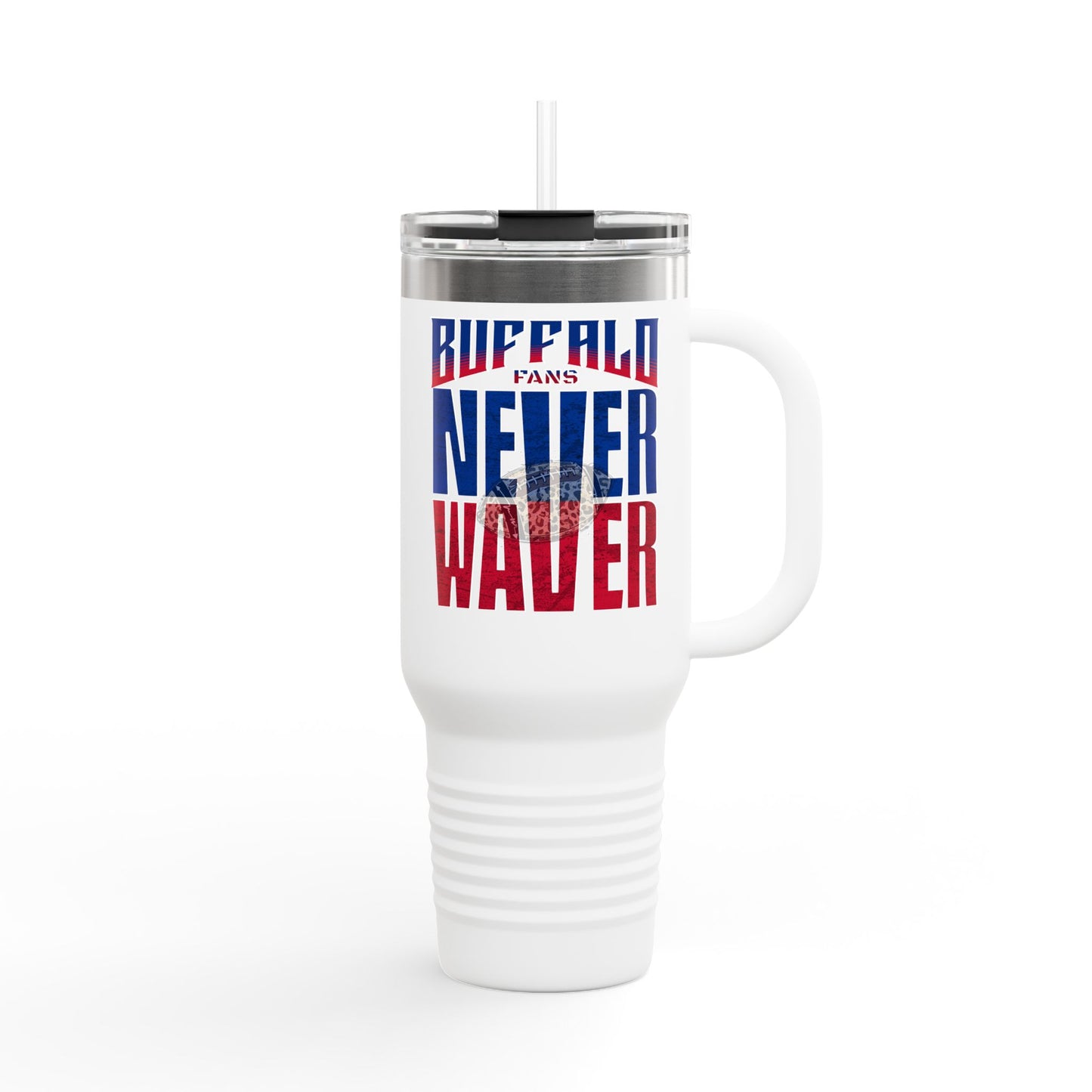 Buffalo Fans Never Waver W- Leopard football nsulated Travel Mug, 40oz