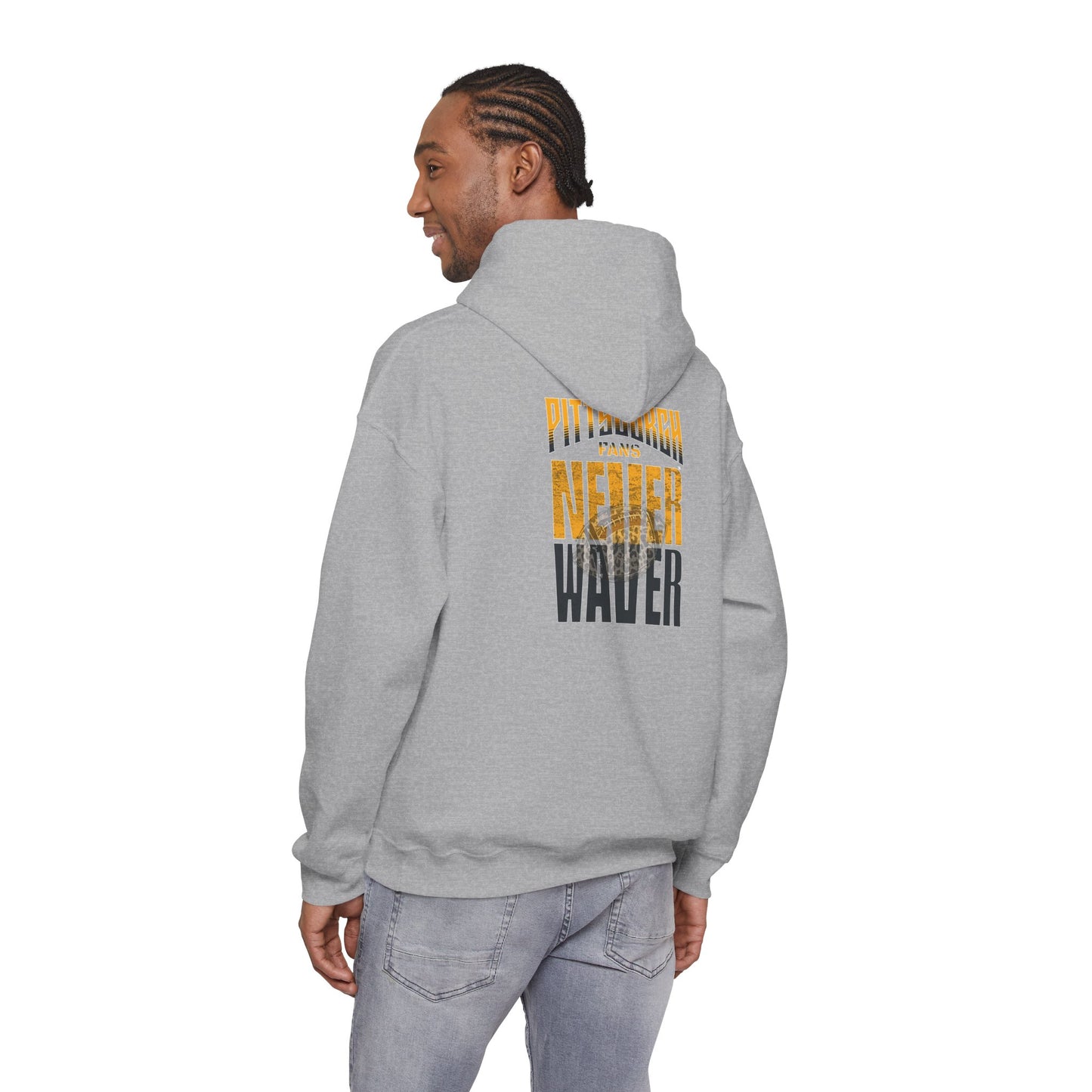 Pittsburgh Fans Never Waver Hoodie w Leopard Football - Unisex Heavy Blend Sweatshirt